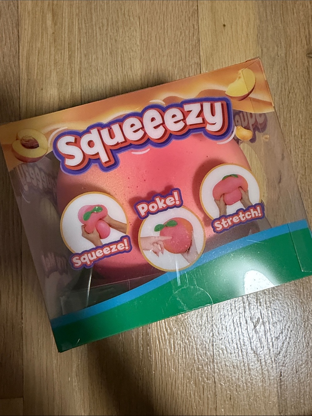 NEW Sunny Days Squeezy Peach Squishy Fidget Toy Large Pink Ball Green Leaf Top